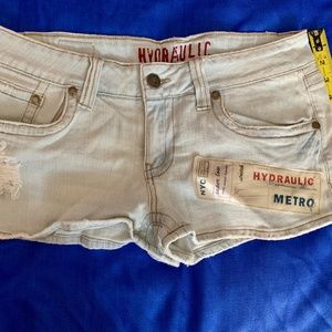 Hydraulic faded denim shorts